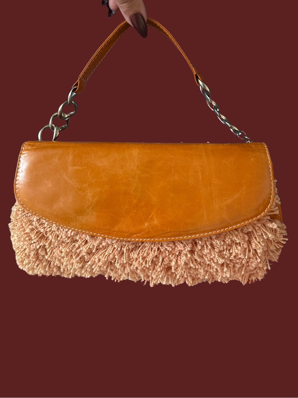 Tassel-Trim Shoulder Bag in Camel